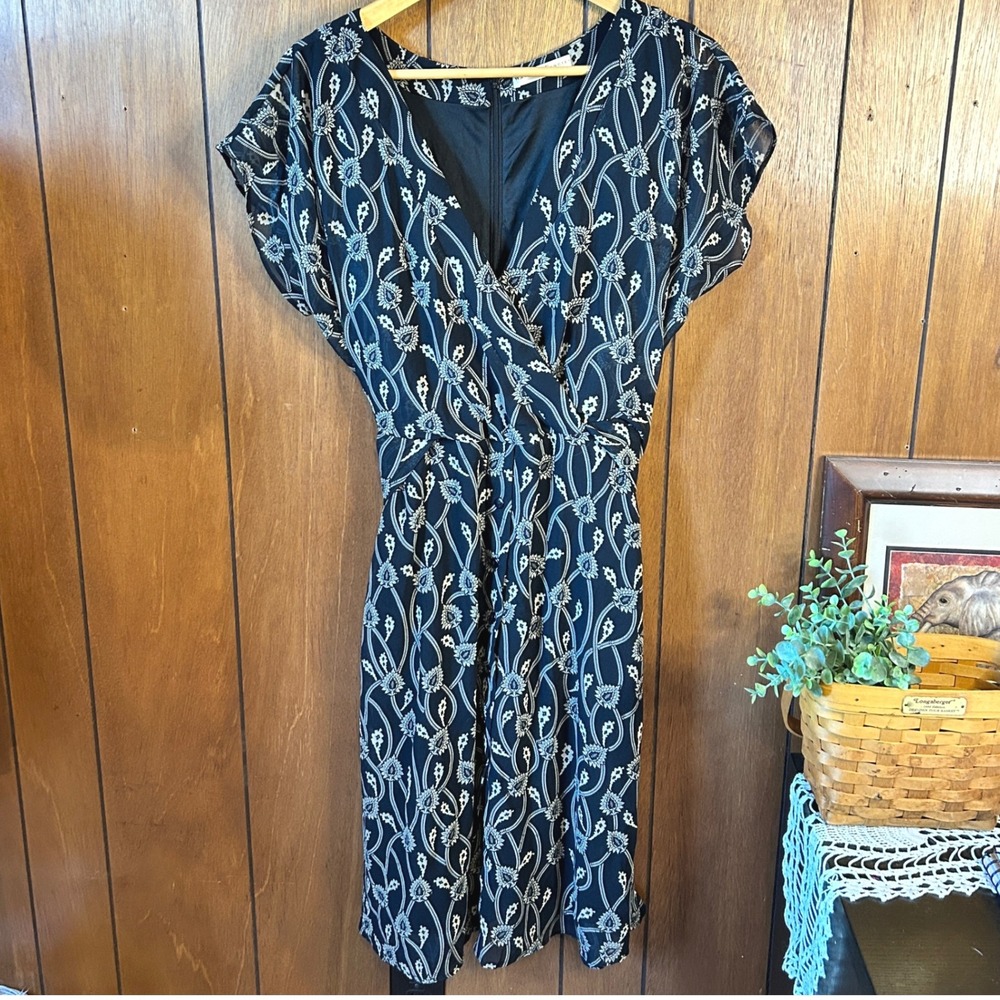 Wayward Fancies eShakti Black Paisley Print Wrap Dress Career Party‎
